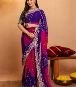 Bandhani embroidered pure georgette fusion bandhani saree