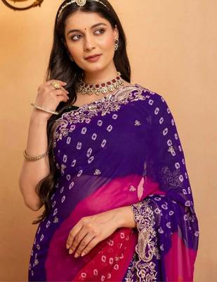 Bandhani embroidered pure georgette fusion bandhani saree 2