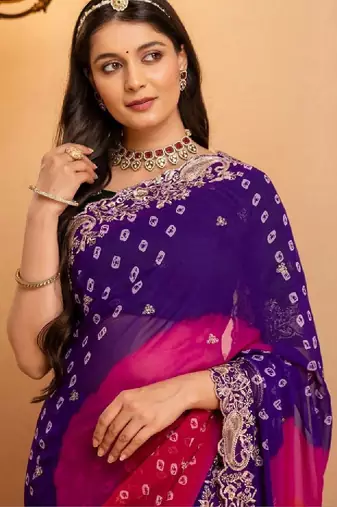 Bandhani embroidered pure georgette fusion bandhani saree