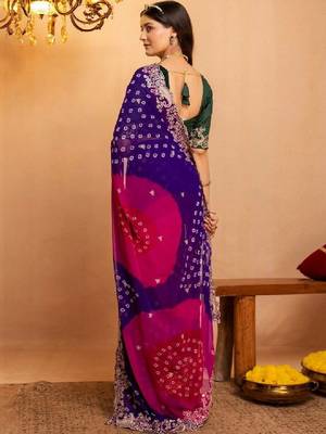 Bandhani embroidered pure georgette fusion bandhani saree 3