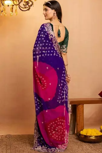 Bandhani embroidered pure georgette fusion bandhani saree