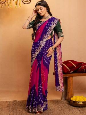 Bandhani embroidered pure georgette fusion bandhani saree 4