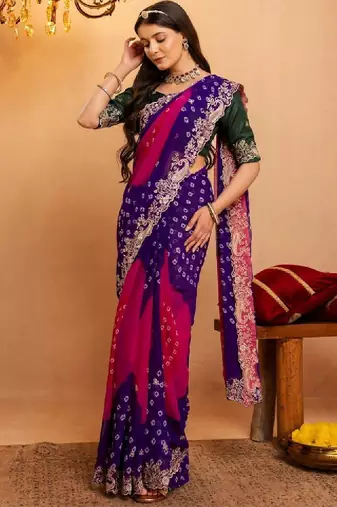 Bandhani embroidered pure georgette fusion bandhani saree