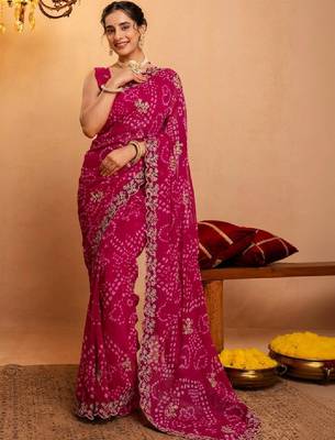 Bandhani zari pure georgette fusion bandhani saree 1
