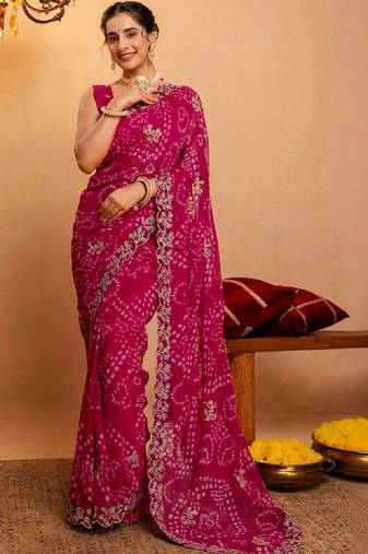 Bandhani zari pure georgette fusion bandhani saree