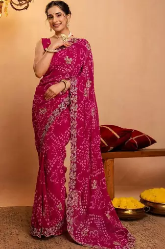 Bandhani zari pure georgette fusion bandhani saree