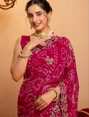 Bandhani zari pure georgette fusion bandhani saree 2