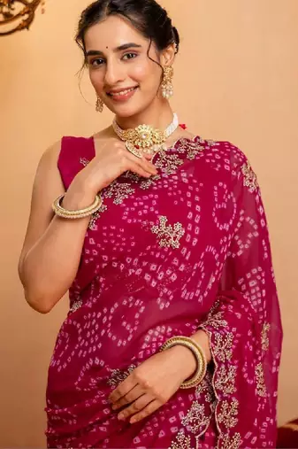 Bandhani zari pure georgette fusion bandhani saree
