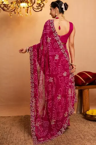 Bandhani zari pure georgette fusion bandhani saree