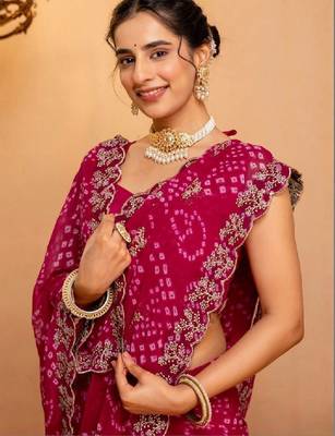 Bandhani zari pure georgette fusion bandhani saree 4