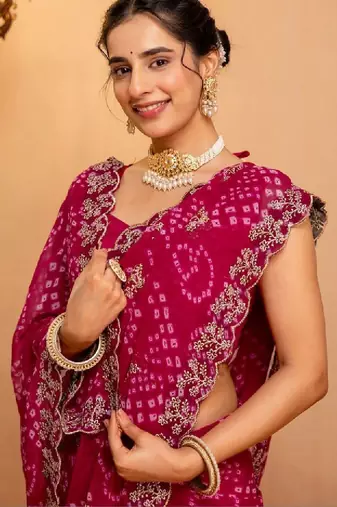 Bandhani zari pure georgette fusion bandhani saree