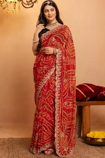 Bandhani embroidered pure georgette fusion bandhani saree
