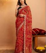 Bandhani embroidered pure georgette fusion bandhani saree