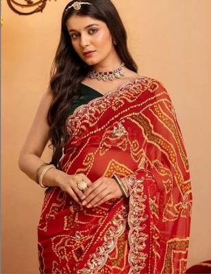 Bandhani embroidered pure georgette fusion bandhani saree 2