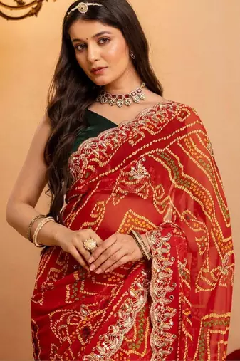 Bandhani embroidered pure georgette fusion bandhani saree