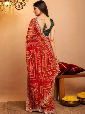 Bandhani embroidered pure georgette fusion bandhani saree 3