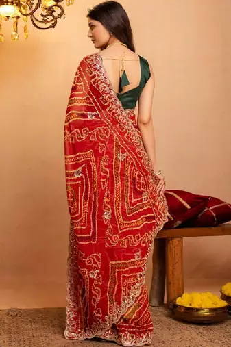Bandhani embroidered pure georgette fusion bandhani saree