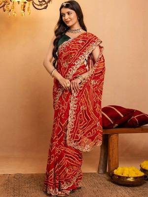 Bandhani embroidered pure georgette fusion bandhani saree 4