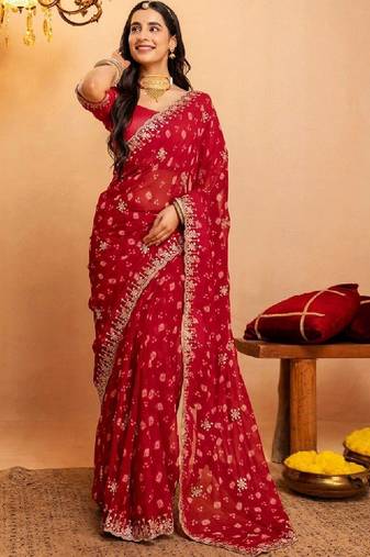 Bandhani embroidered pure georgette fusion bandhani saree