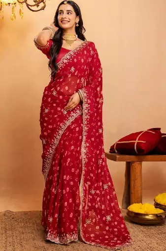 Bandhani embroidered pure georgette fusion bandhani saree
