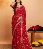 Bandhani embroidered pure georgette fusion bandhani saree