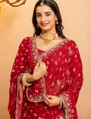 Bandhani embroidered pure georgette fusion bandhani saree 2