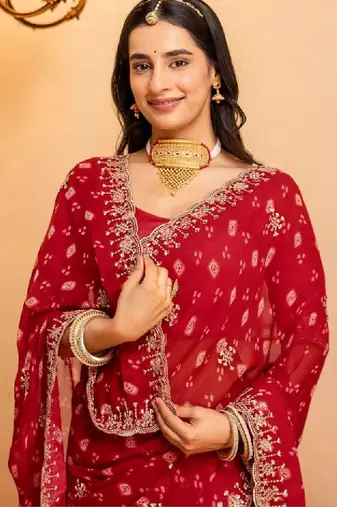 Bandhani embroidered pure georgette fusion bandhani saree