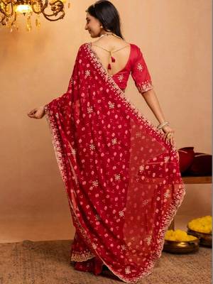 Bandhani embroidered pure georgette fusion bandhani saree 3