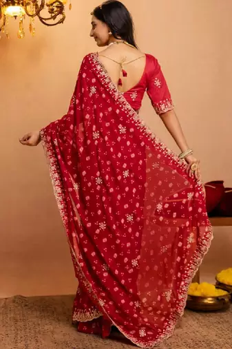Bandhani embroidered pure georgette fusion bandhani saree