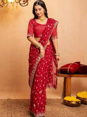 Bandhani embroidered pure georgette fusion bandhani saree 4