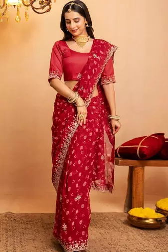 Bandhani embroidered pure georgette fusion bandhani saree