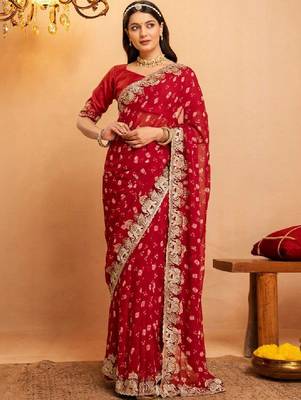 Bandhani embroidered pure georgette fusion bandhani saree 1
