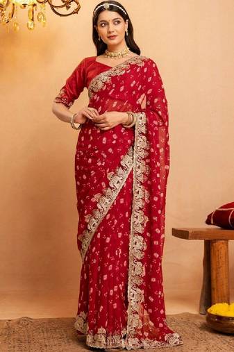 Bandhani embroidered pure georgette fusion bandhani saree