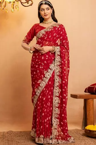 Bandhani embroidered pure georgette fusion bandhani saree