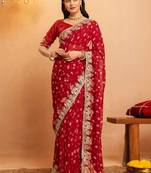 Bandhani embroidered pure georgette fusion bandhani saree
