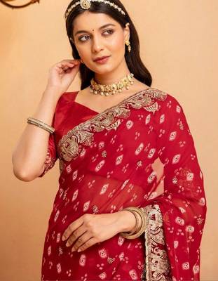 Bandhani embroidered pure georgette fusion bandhani saree 2