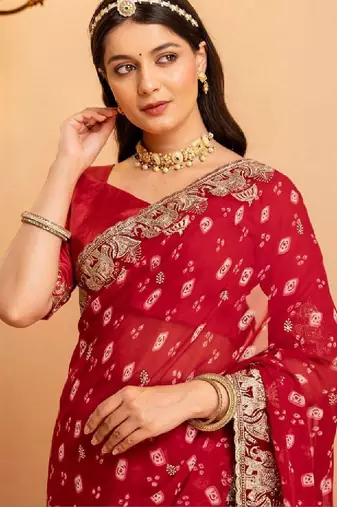 Bandhani embroidered pure georgette fusion bandhani saree