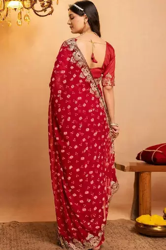 Bandhani embroidered pure georgette fusion bandhani saree