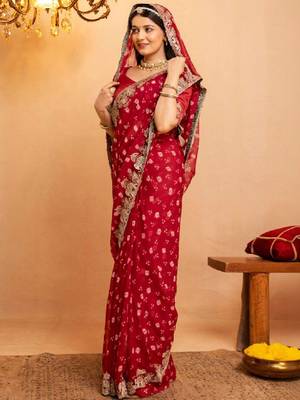 Bandhani embroidered pure georgette fusion bandhani saree 4