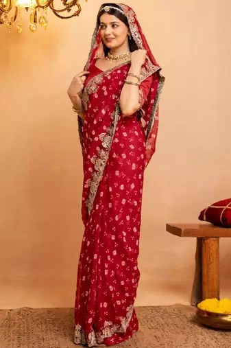 Bandhani embroidered pure georgette fusion bandhani saree