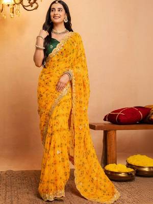 Bandhani embroidered pure georgette fusion bandhani saree 1