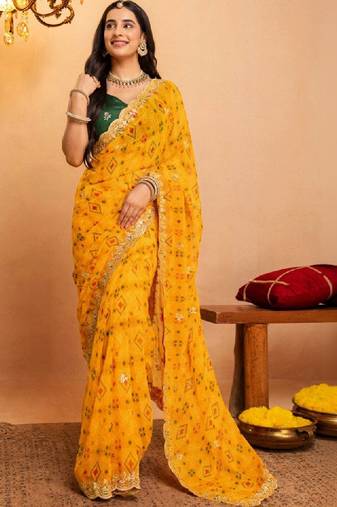 Bandhani embroidered pure georgette fusion bandhani saree
