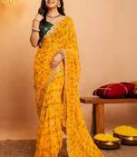 Bandhani embroidered pure georgette fusion bandhani saree