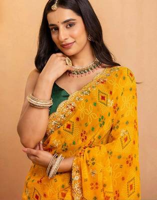 Bandhani embroidered pure georgette fusion bandhani saree 2
