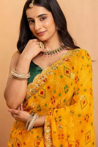 Bandhani embroidered pure georgette fusion bandhani saree