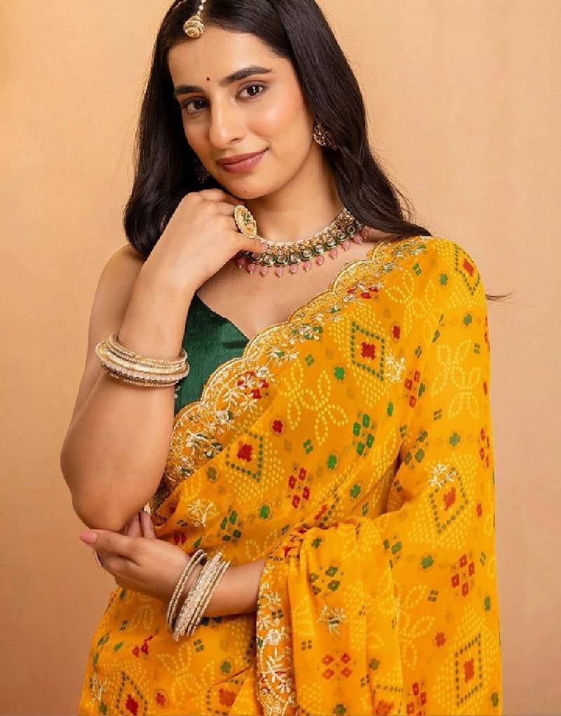 Bandhani embroidered pure georgette fusion bandhani saree