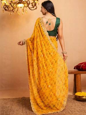 Bandhani embroidered pure georgette fusion bandhani saree 3