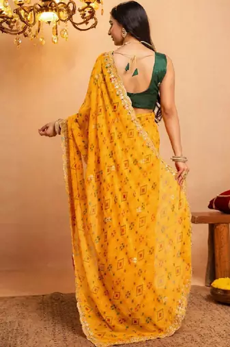 Bandhani embroidered pure georgette fusion bandhani saree