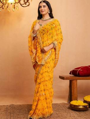 Bandhani embroidered pure georgette fusion bandhani saree 4
