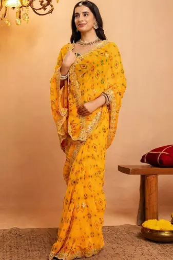 Bandhani embroidered pure georgette fusion bandhani saree